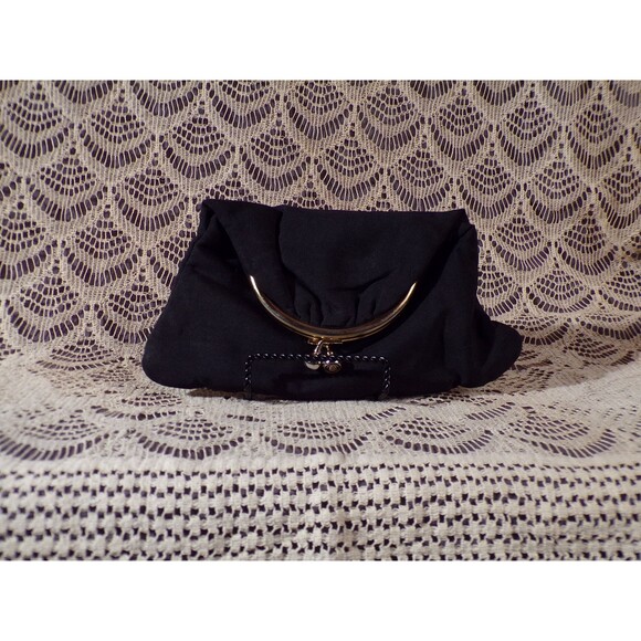 Vintage 40s Black Clutch 1940s Folding Clutch Purse Film Noir Classic Pretty - Picture 1 of 8